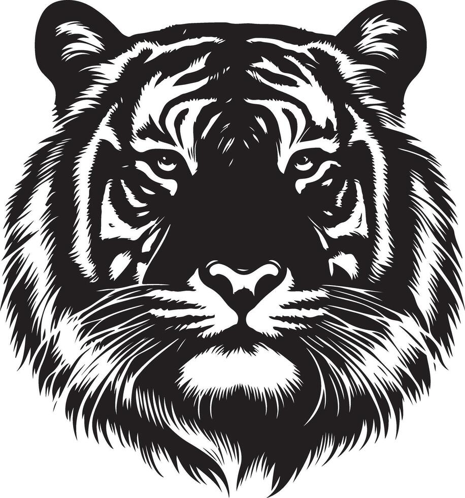 Portrait Silhouette of Large Tiger Face Stock Illustration vector