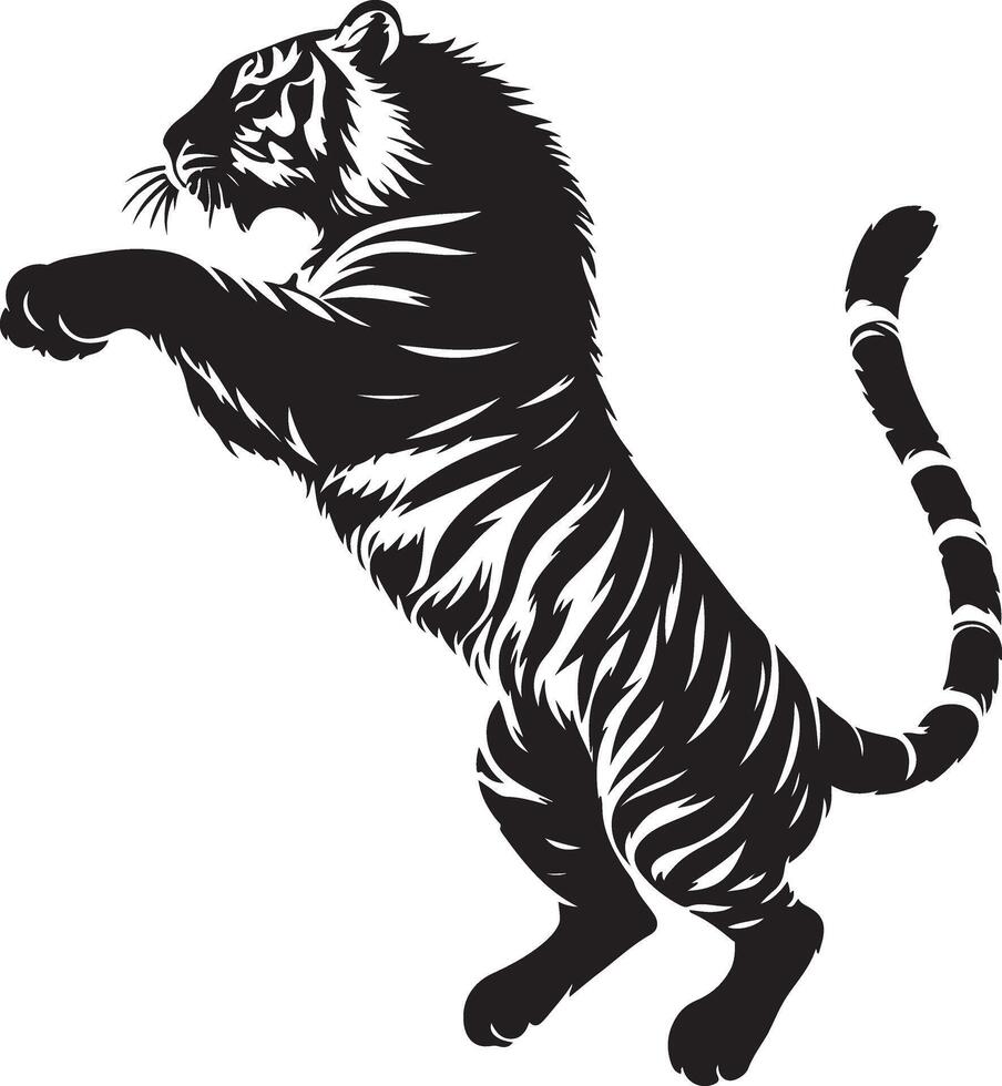 Tiger Silhouette Jumping Up black color silhouette, isolated white background vector