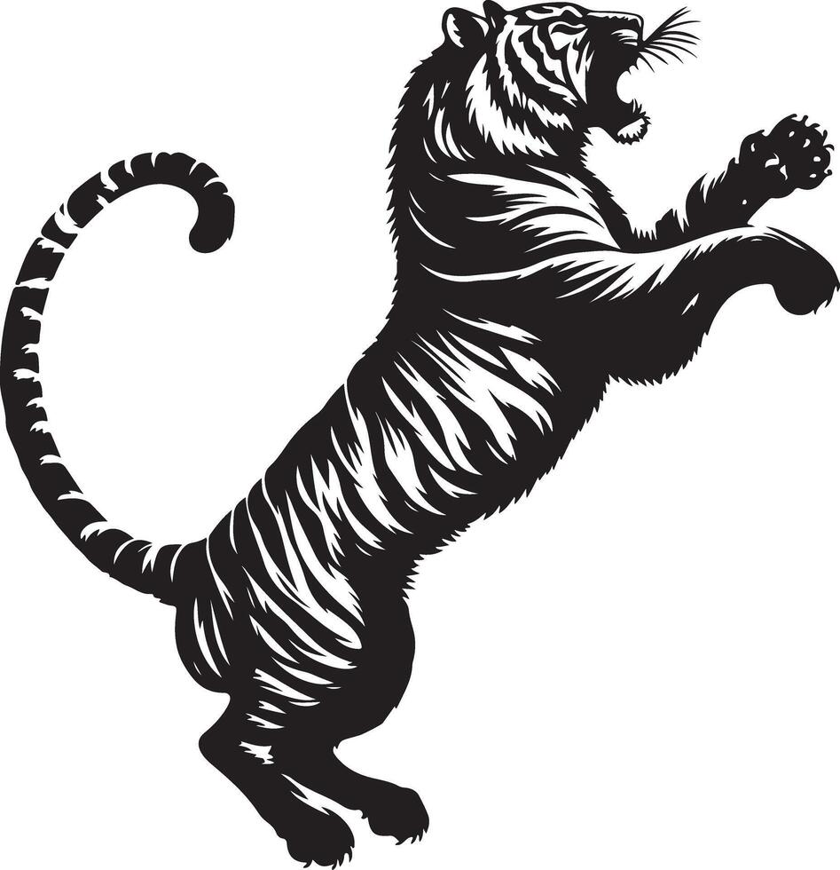 Tiger Silhouette Jumping Up black color silhouette, isolated white background vector