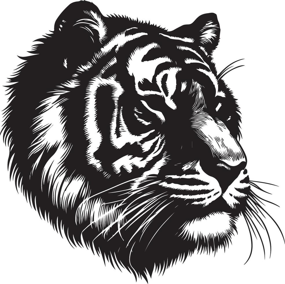 Portrait Silhouette of Large Tiger Face Stock Illustration vector