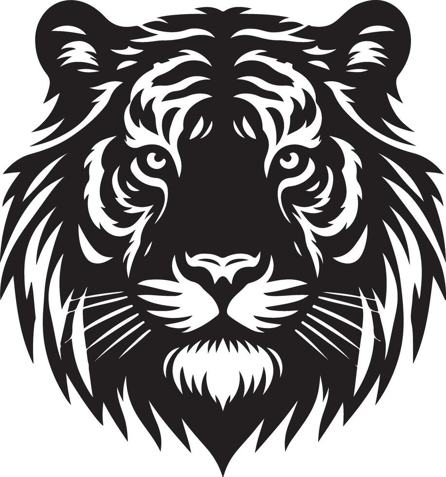 Silhouette Design Of A Tiger Head Facing Forward black color silhouette vector