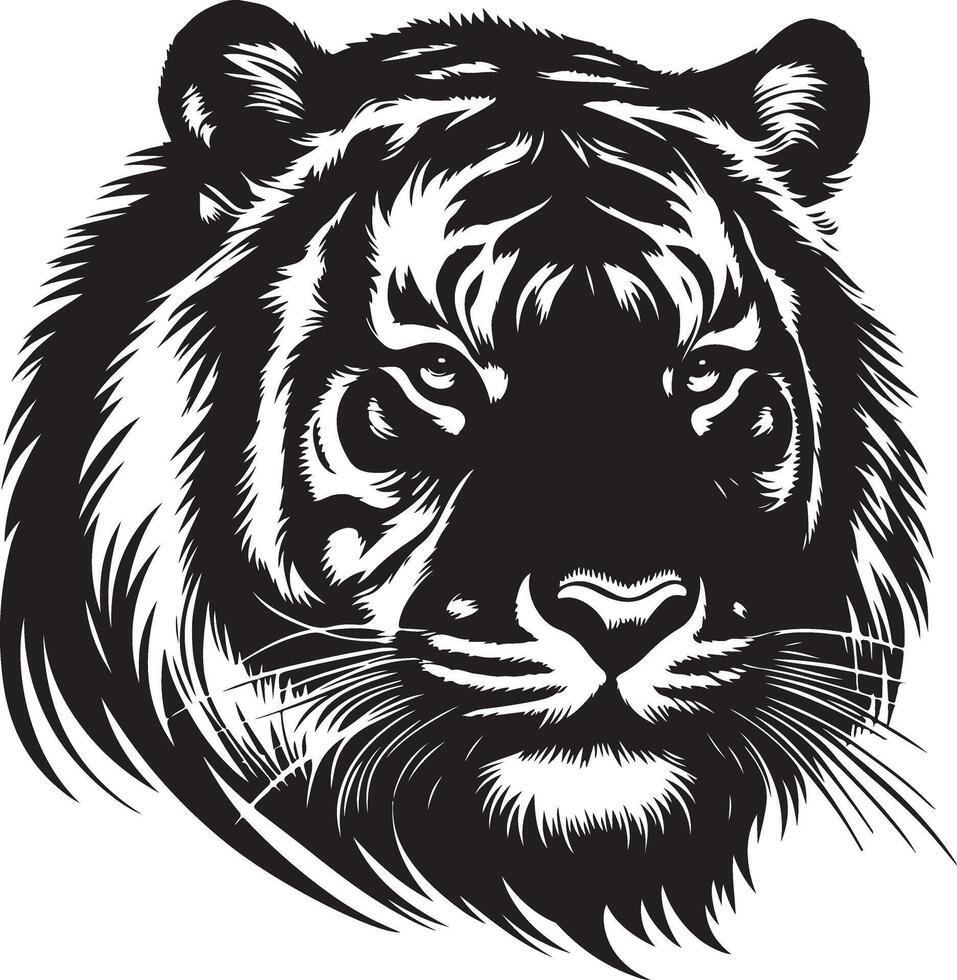 Portrait Silhouette of Large Tiger Face Stock Illustration vector