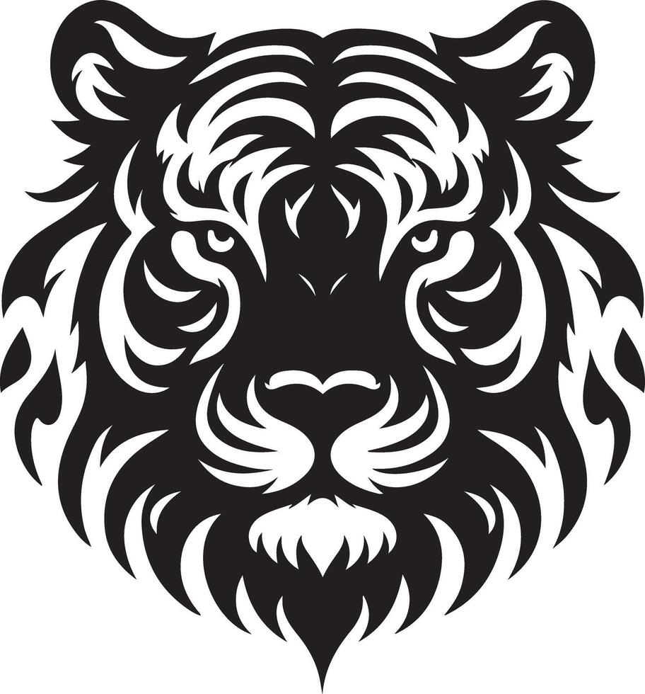 Silhouette Design Of A Tiger Head Facing Forward black color silhouette vector
