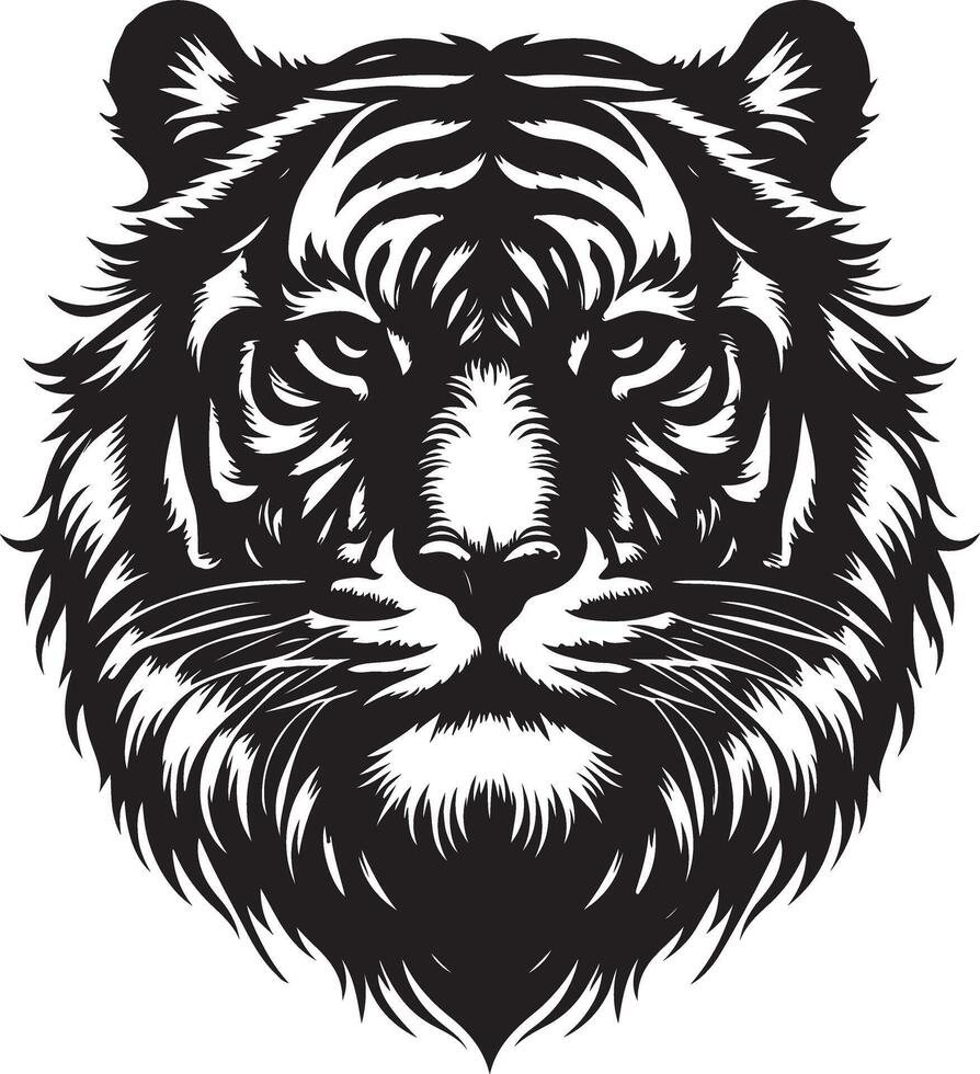Portrait Silhouette of Large Tiger Face Stock Illustration vector