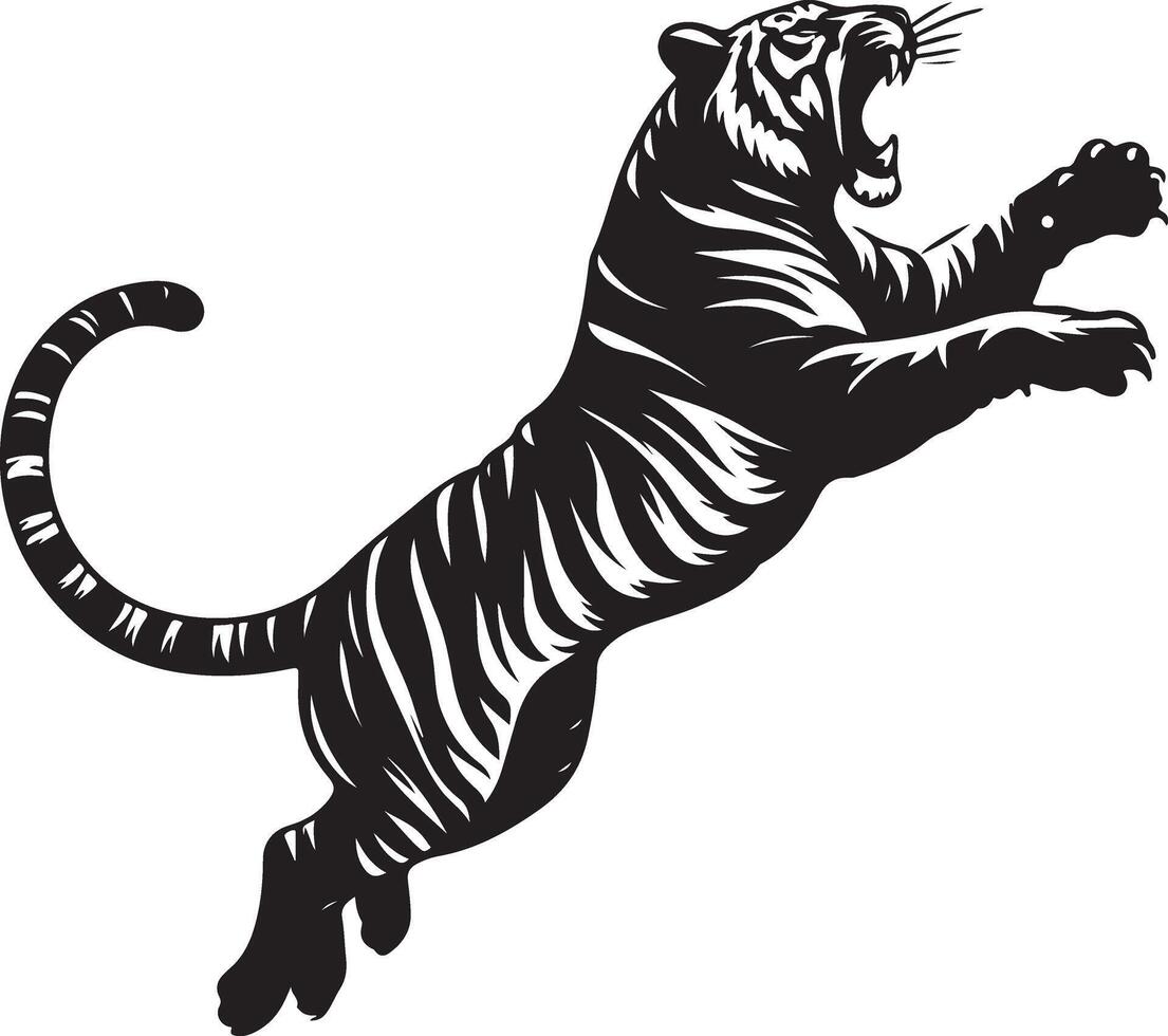 Tiger Silhouette Jumping Up black color silhouette, isolated white background vector