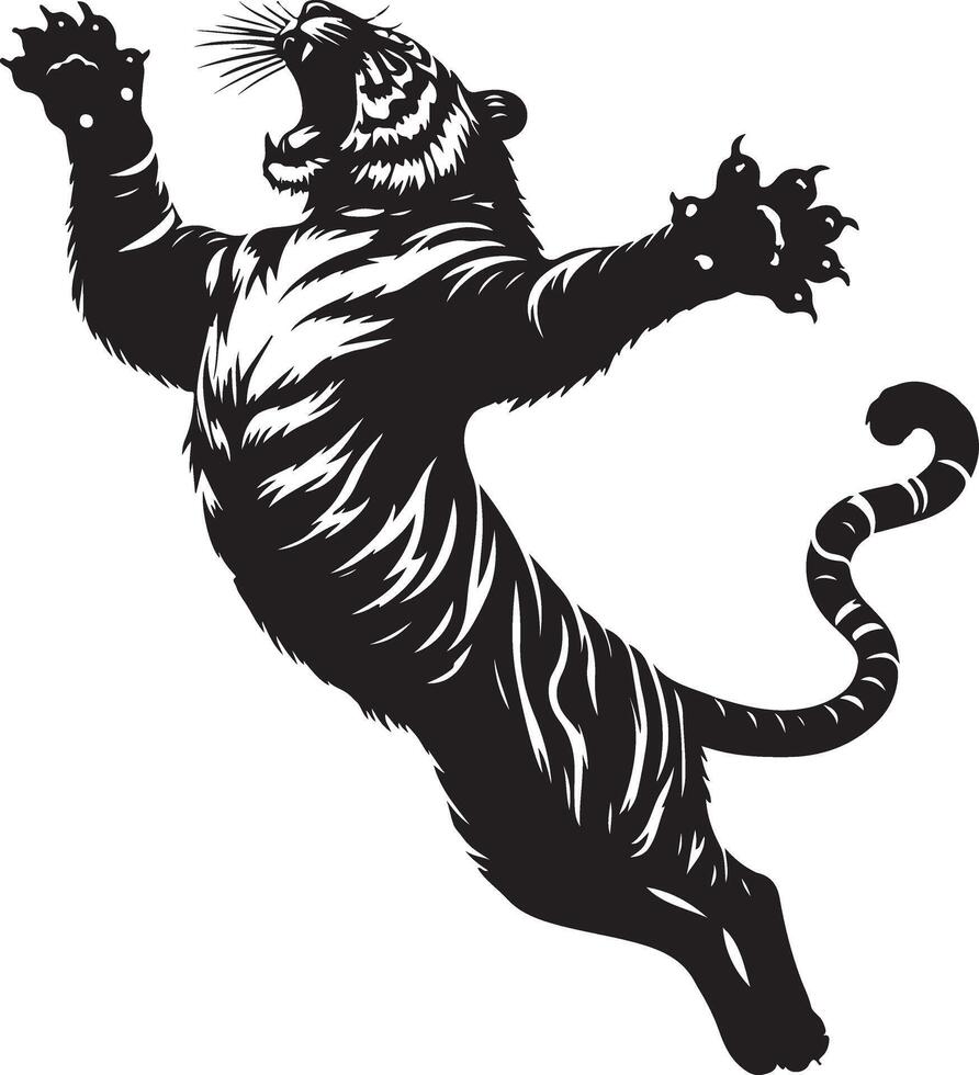 Tiger Silhouette Jumping Up black color silhouette, isolated white background vector