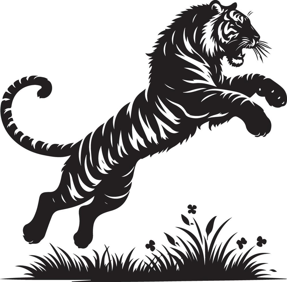 Tiger Silhouette Jumping Up black color silhouette, isolated white background vector