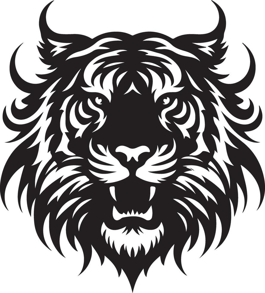 Silhouette Design Of A Tiger Head Facing Forward black color silhouette vector