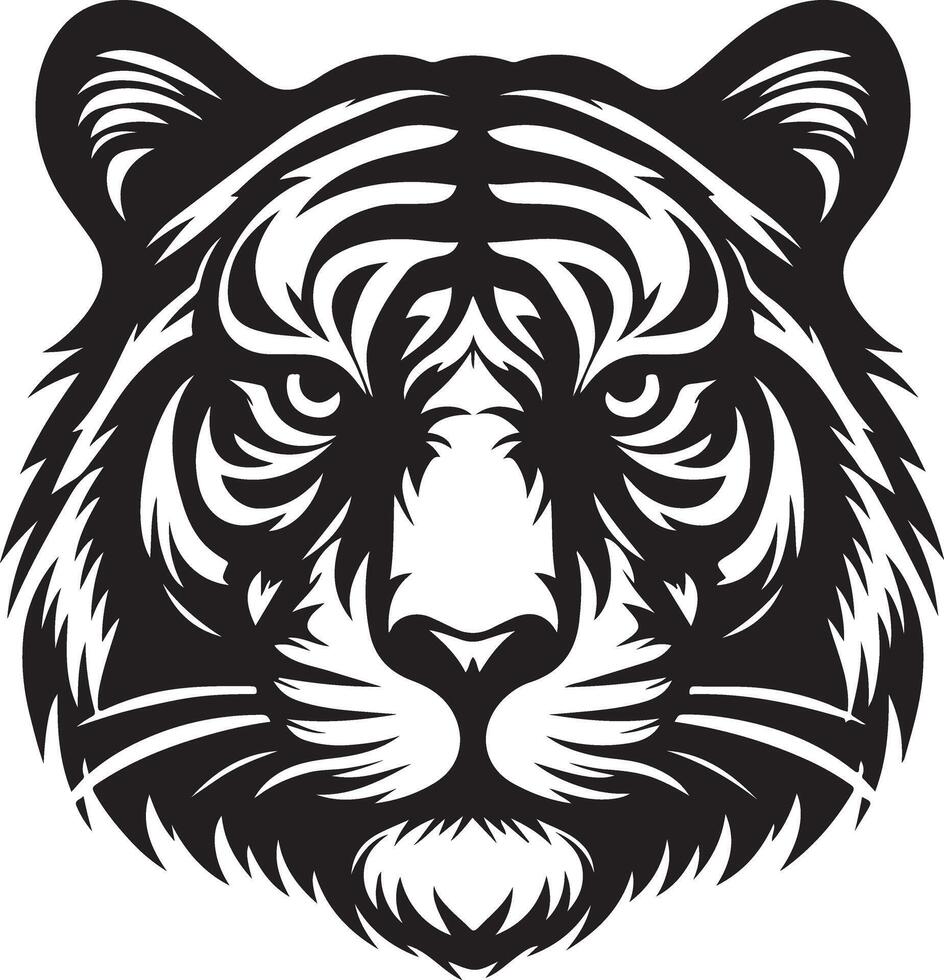 Silhouette Design Of A Tiger Head Facing Forward black color silhouette vector