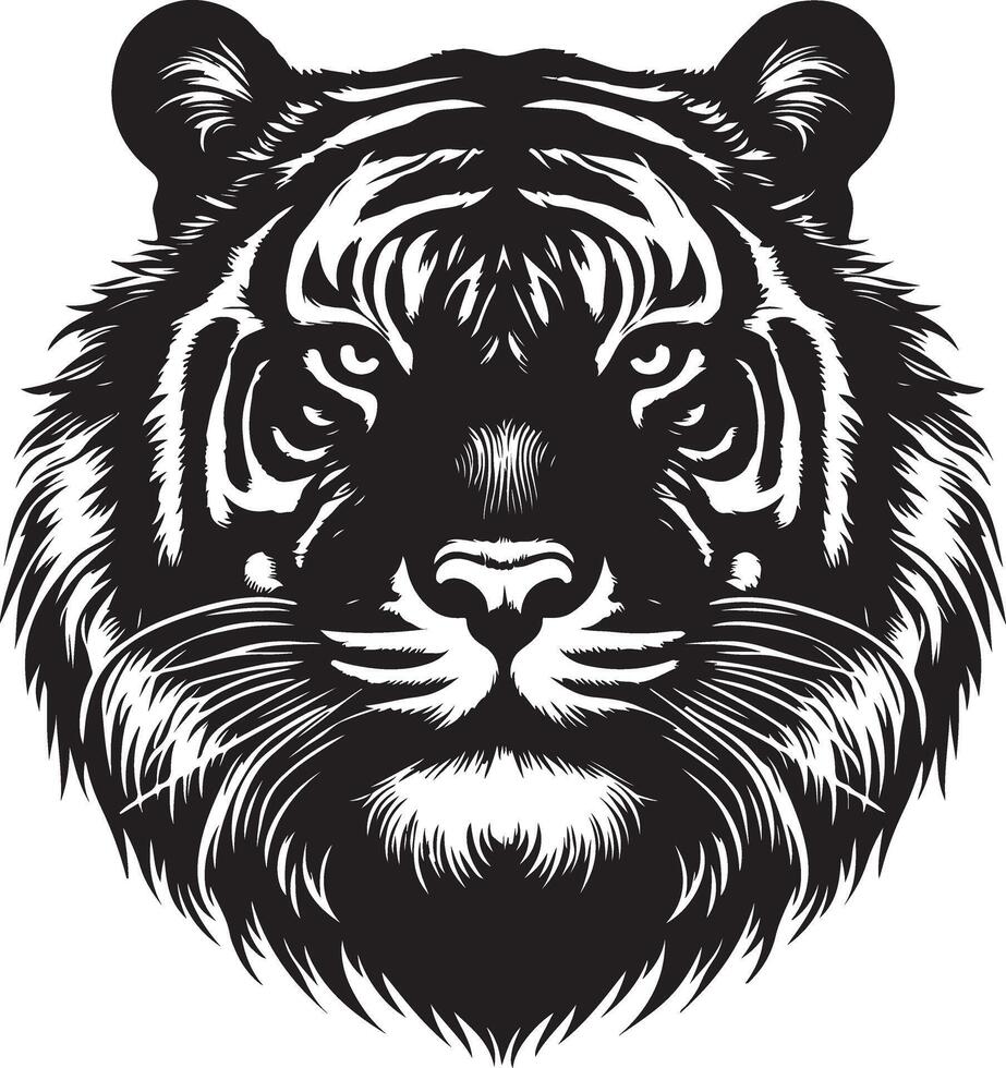 Portrait Silhouette of Large Tiger Face Stock Illustration vector