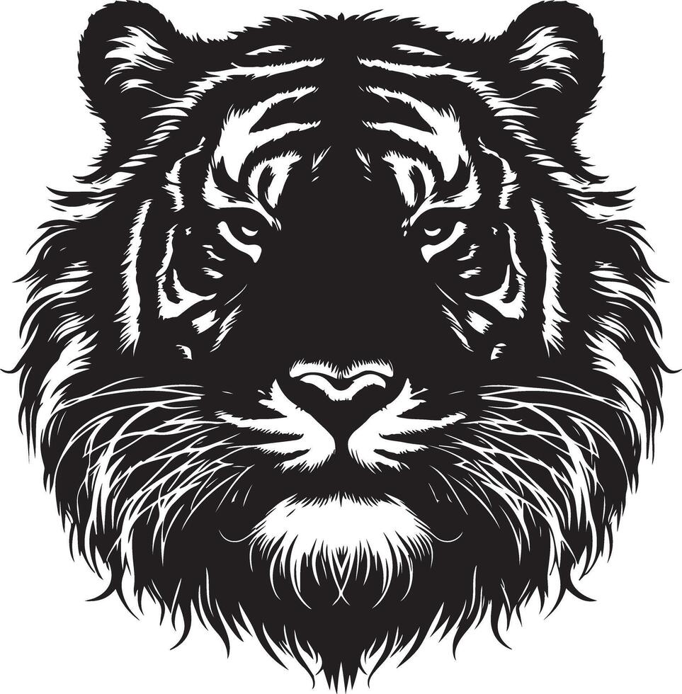 Portrait Silhouette of Large Tiger Face Stock Illustration vector