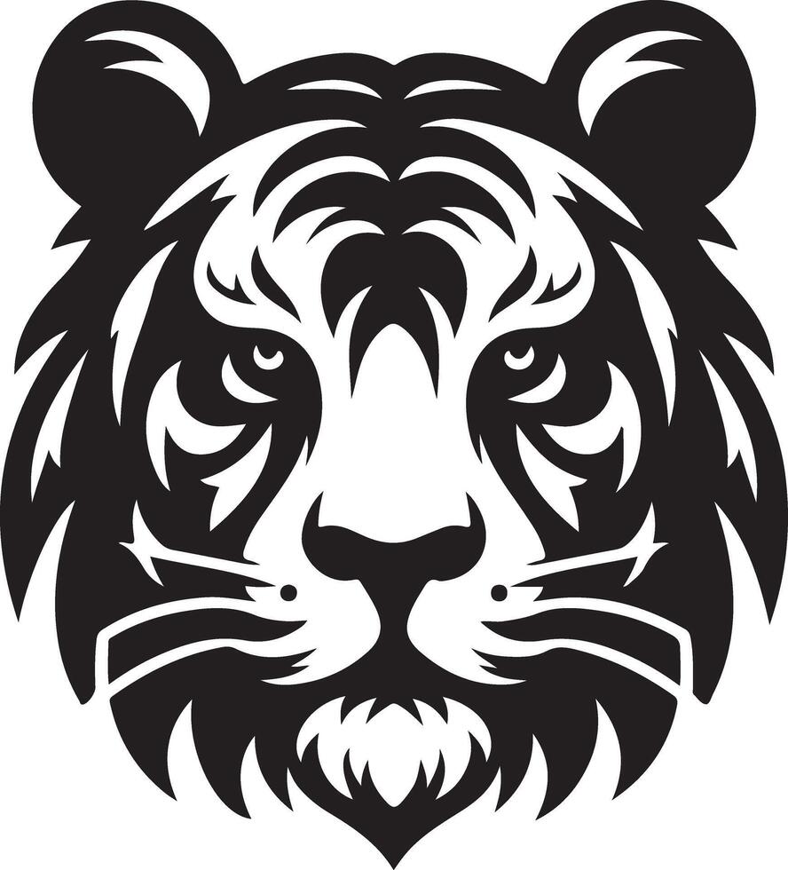 Silhouette Design Of A Tiger Head Facing Forward black color silhouette vector
