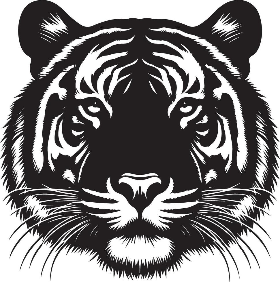 Portrait Silhouette of Large Tiger Face Stock Illustration vector
