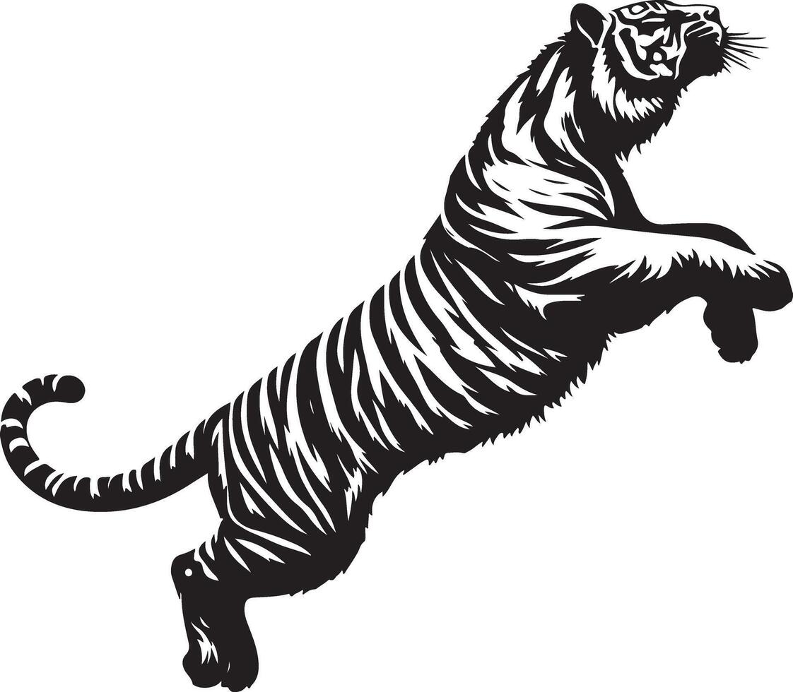 Tiger Silhouette Jumping Up black color silhouette, isolated white background vector