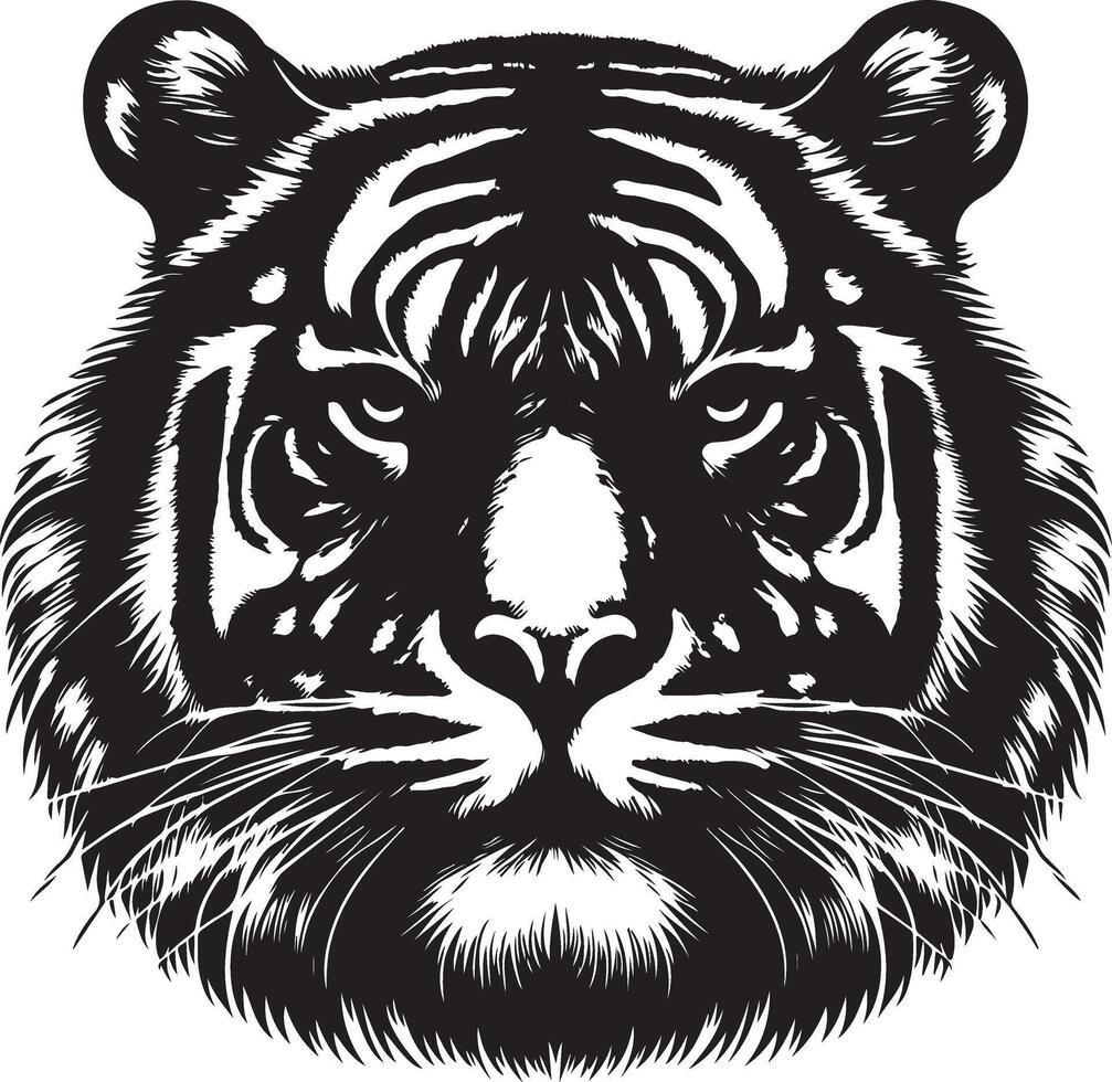 Portrait Silhouette of Large Tiger Face Stock Illustration vector