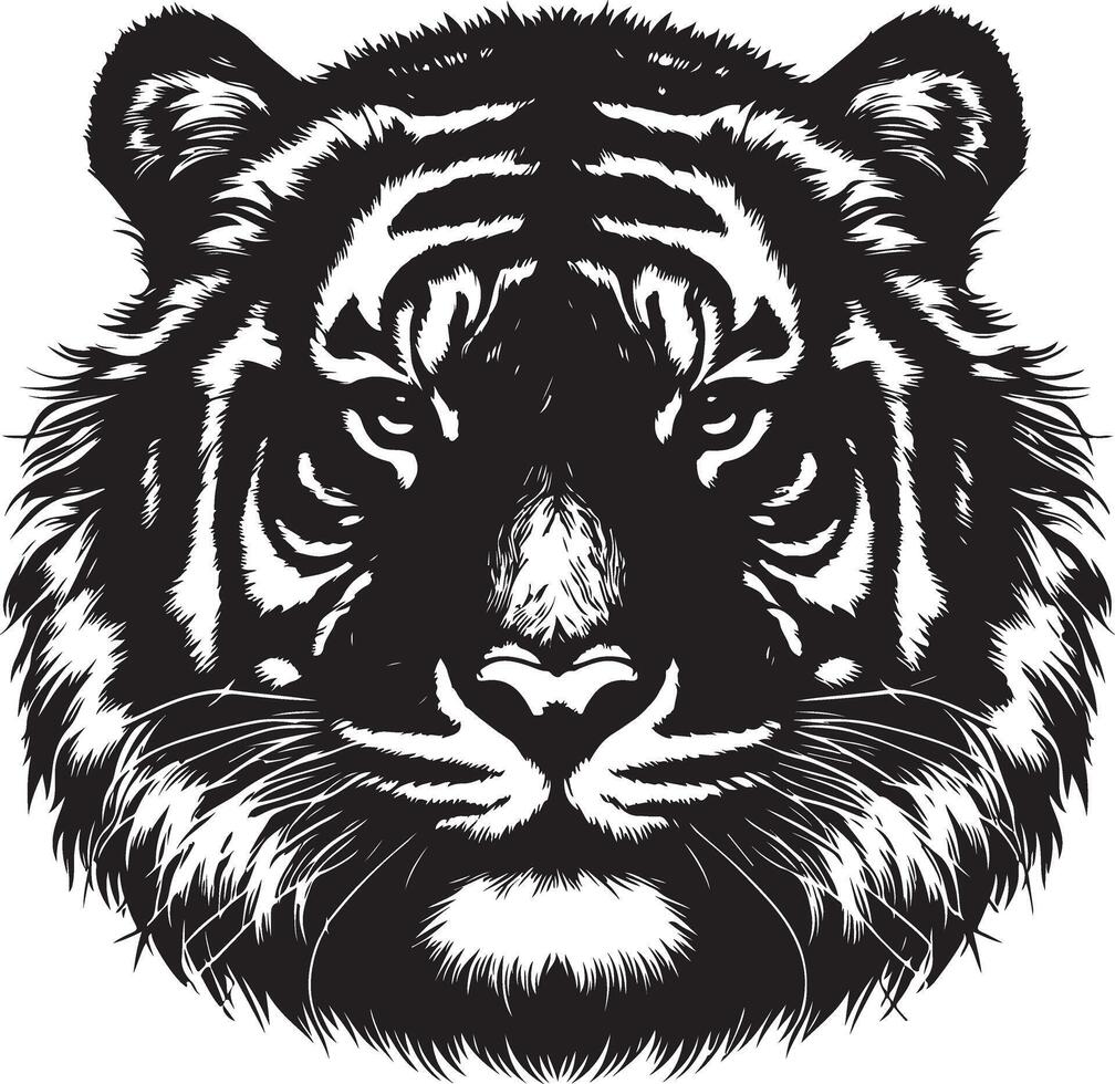 Portrait Silhouette of Large Tiger Face Stock Illustration vector