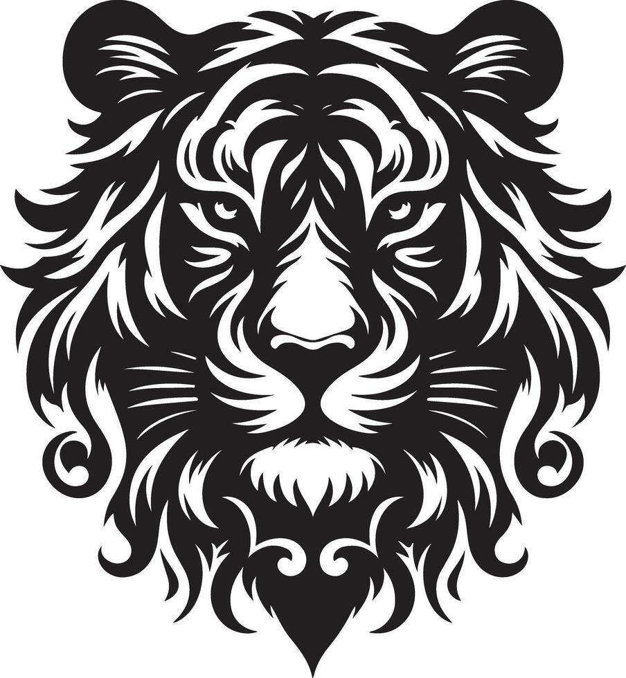 Silhouette Design Of A Tiger Head Facing Forward black color silhouette vector