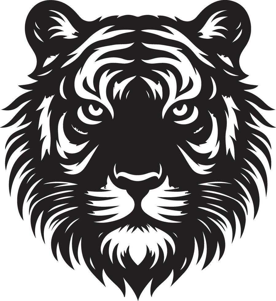 Silhouette Design Of A Tiger Head Facing Forward black color silhouette vector