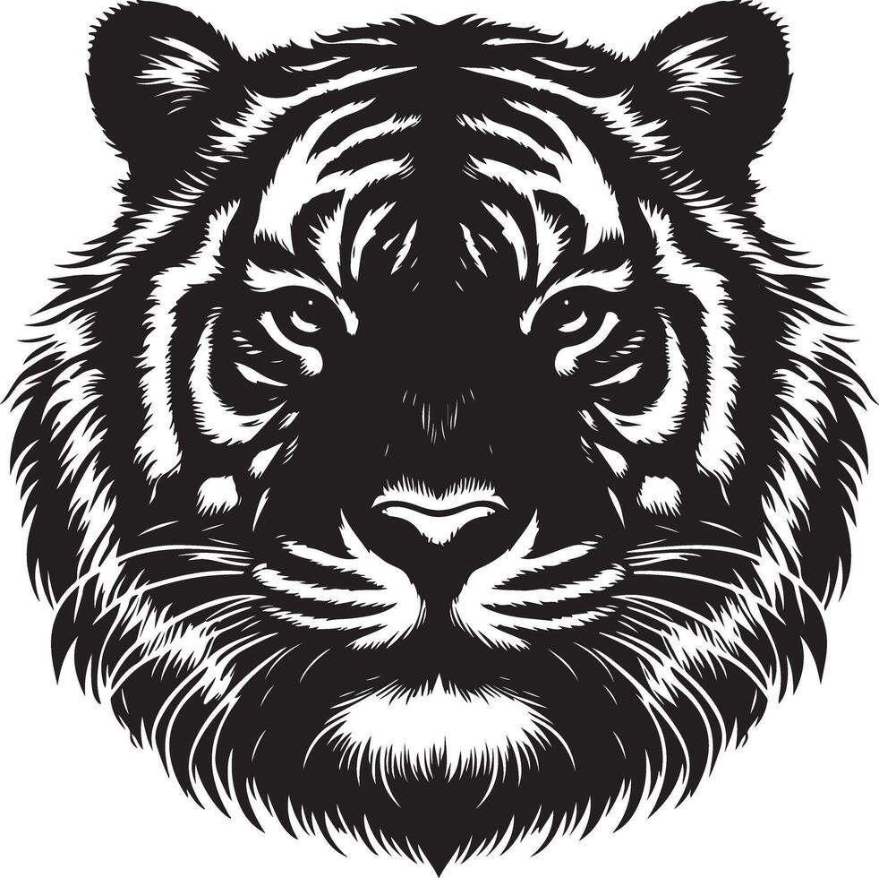 Portrait Silhouette of Large Tiger Face Stock Illustration vector