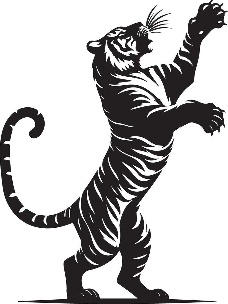 Tiger Silhouette Jumping Up black color silhouette, isolated white background vector