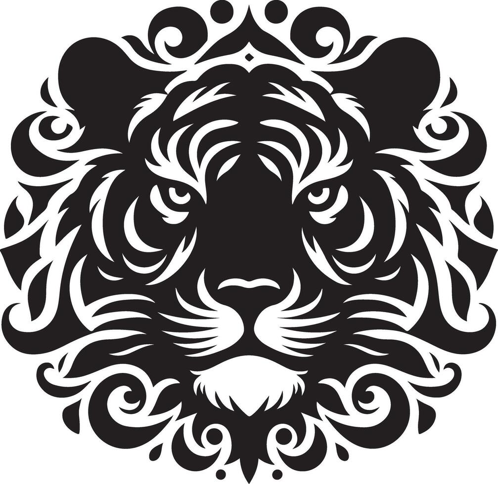 Silhouette Design Of A Tiger Head Facing Forward black color silhouette vector