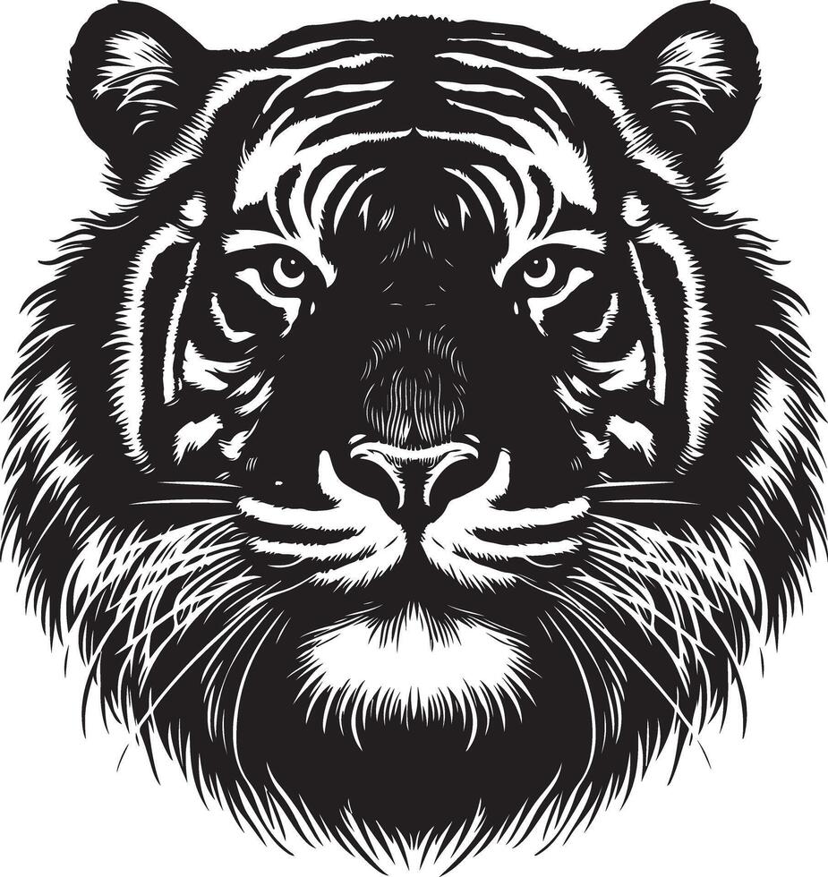 Portrait Silhouette of Large Tiger Face Stock Illustration vector