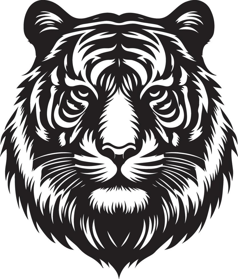 Portrait Silhouette of Large Tiger Face Stock Illustration vector