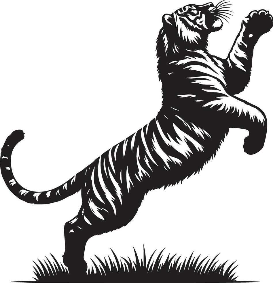 Tiger Silhouette Jumping Up black color silhouette, isolated white background vector