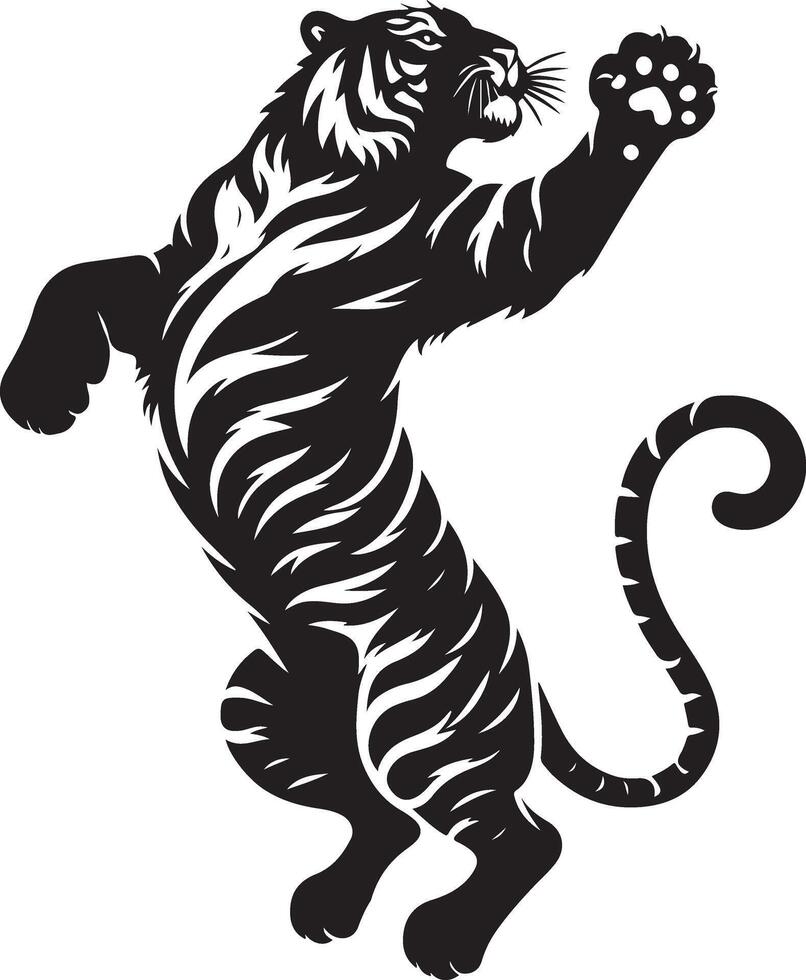 Tiger Silhouette Jumping Up black color silhouette, isolated white background vector