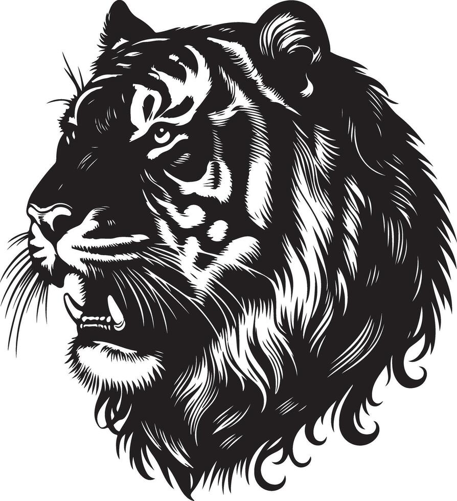 Portrait Silhouette of Large Tiger Face Stock Illustration vector