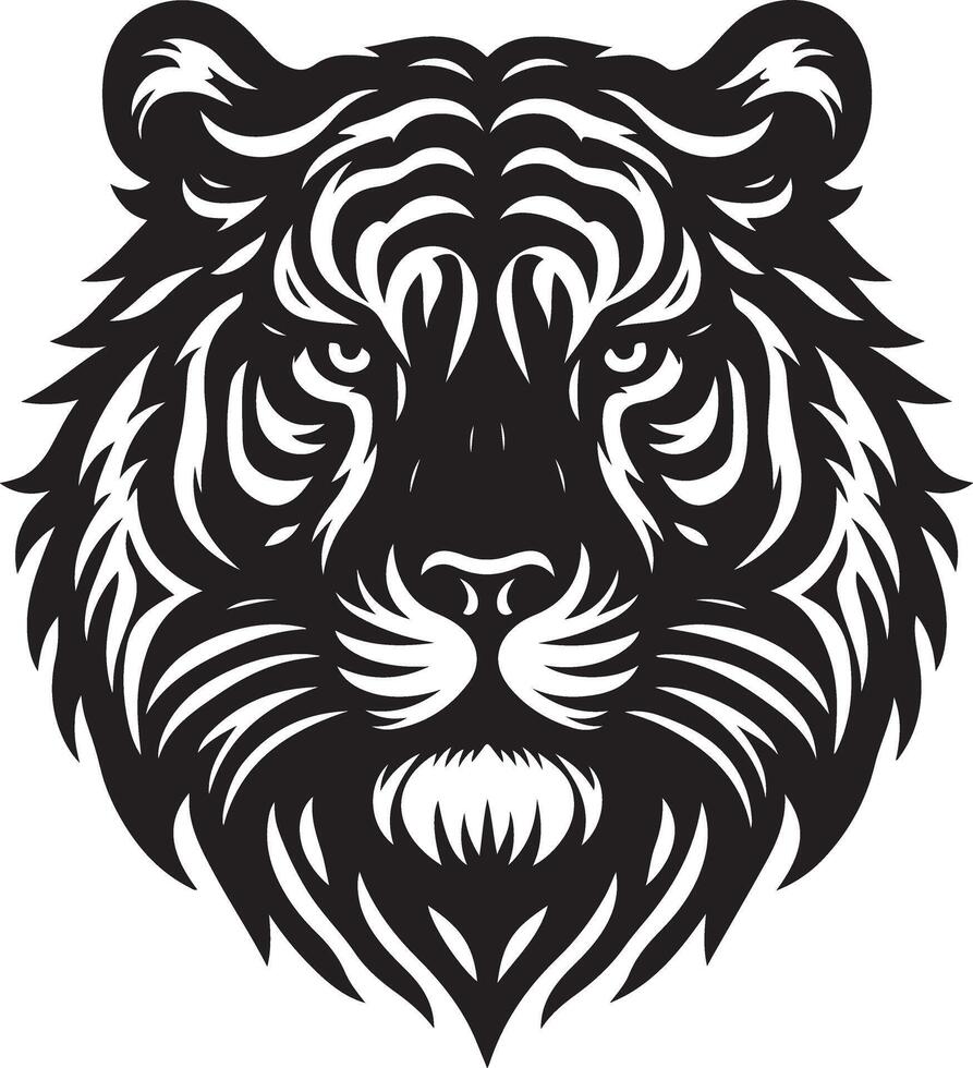Silhouette Design Of A Tiger Head Facing Forward black color silhouette vector