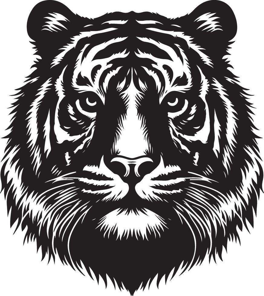 Portrait Silhouette of Large Tiger Face Stock Illustration vector