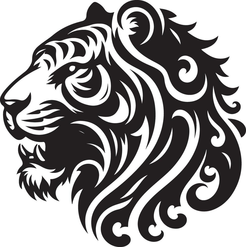 Silhouette Design Of A Tiger Head Facing Forward black color silhouette vector