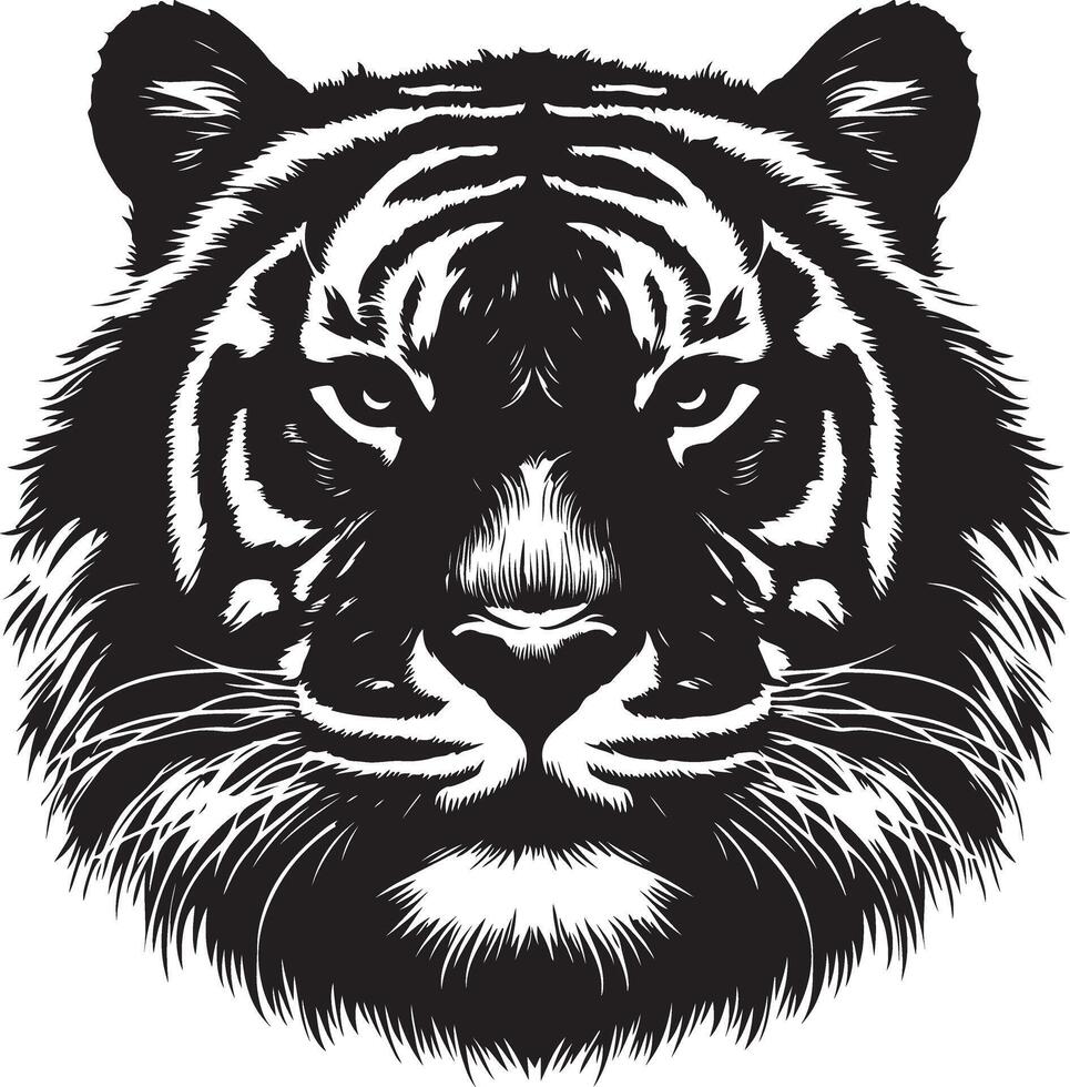 Portrait Silhouette of Large Tiger Face Stock Illustration vector