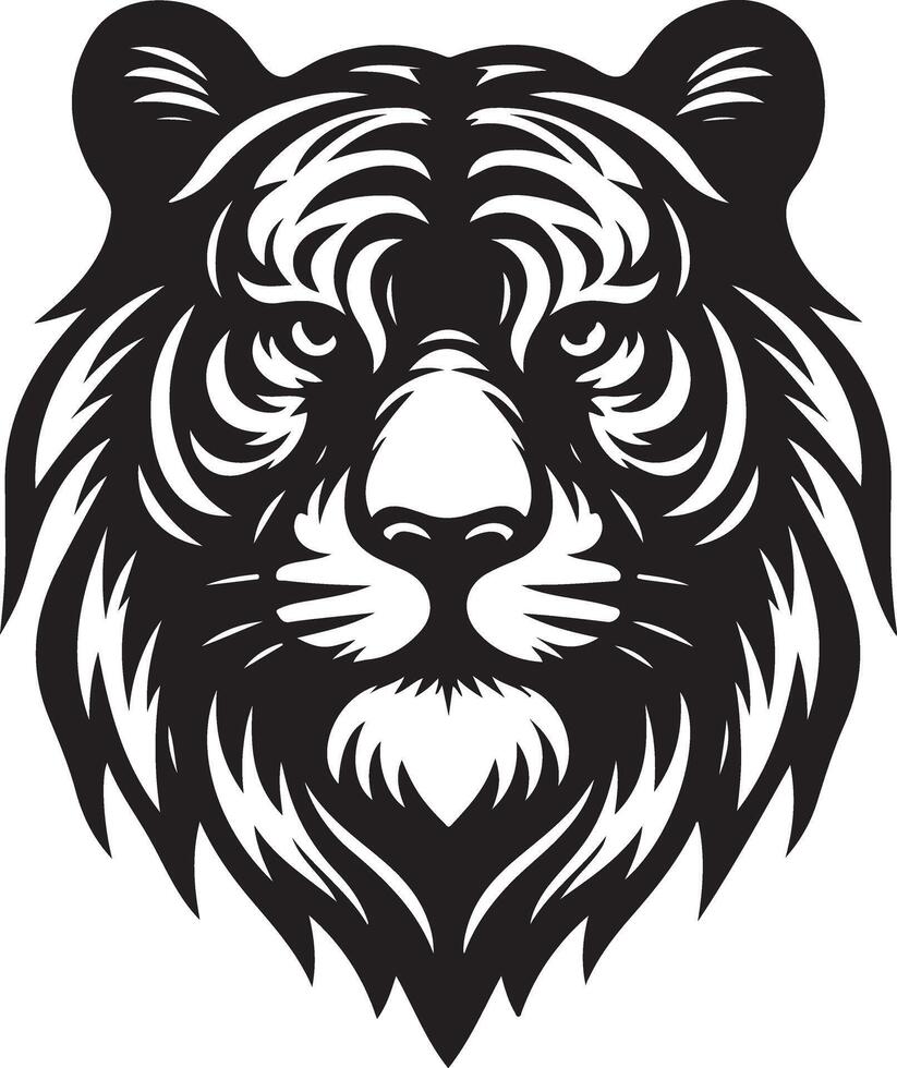 Silhouette Design Of A Tiger Head Facing Forward black color silhouette vector