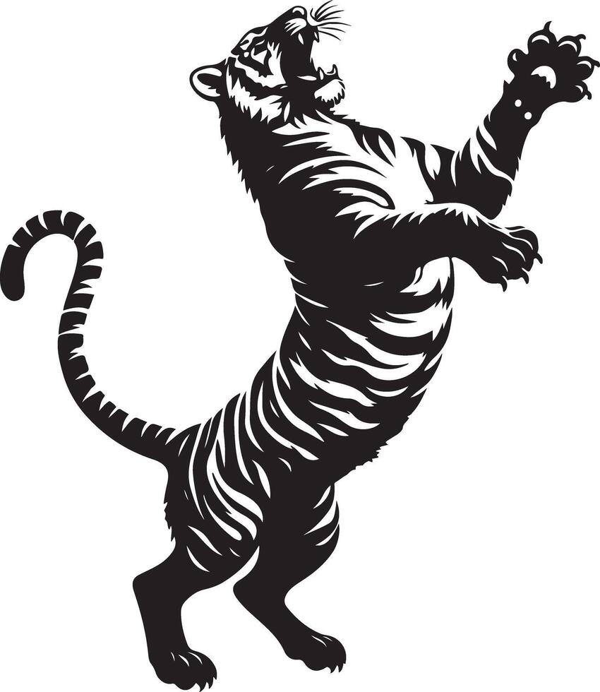 Tiger Silhouette Jumping Up black color silhouette, isolated white background vector