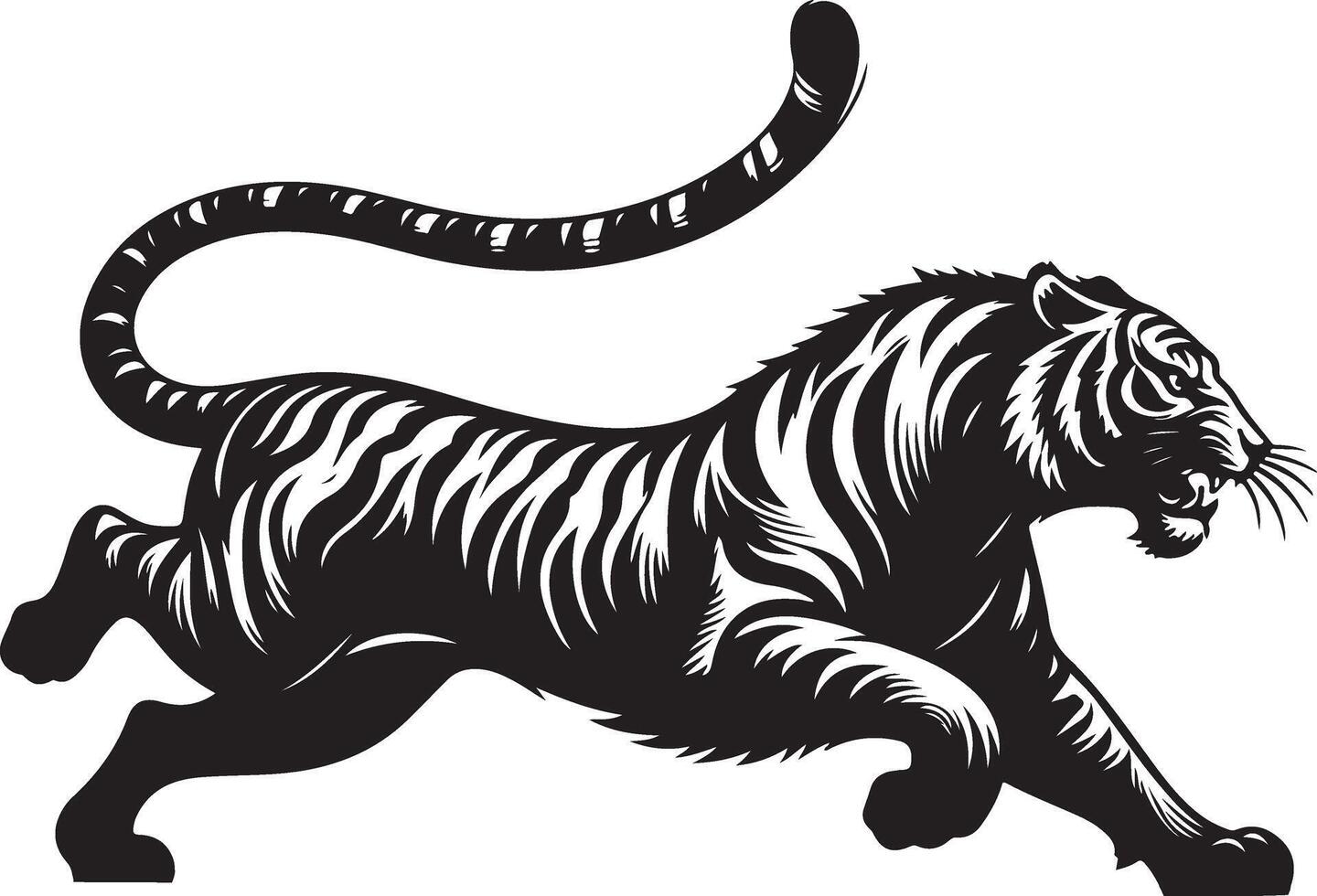 black silhouette of running tiger on white background of illustration vector