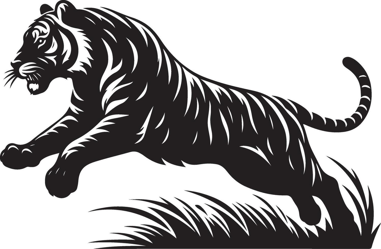 black silhouette of running tiger on white background of illustration vector