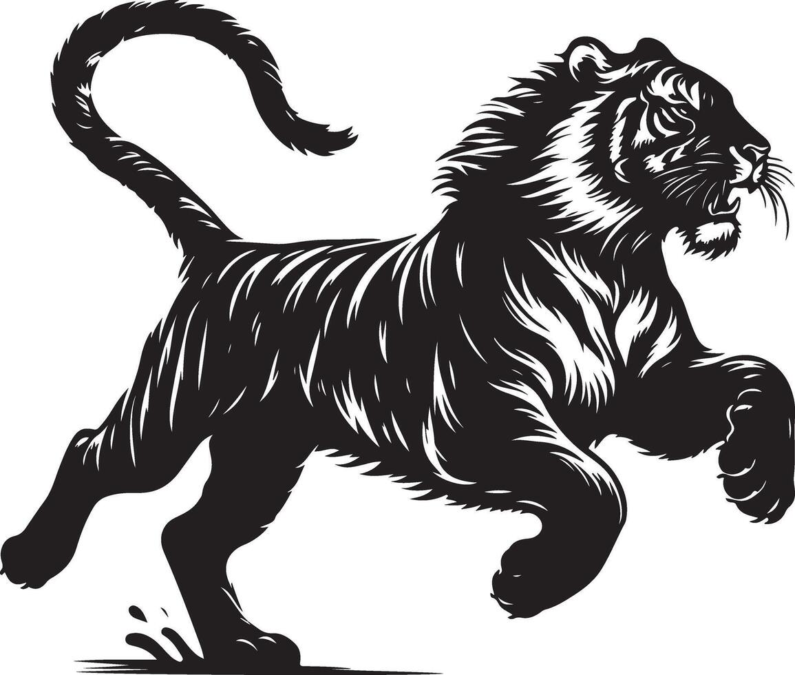 black silhouette of running tiger on white background of illustration vector
