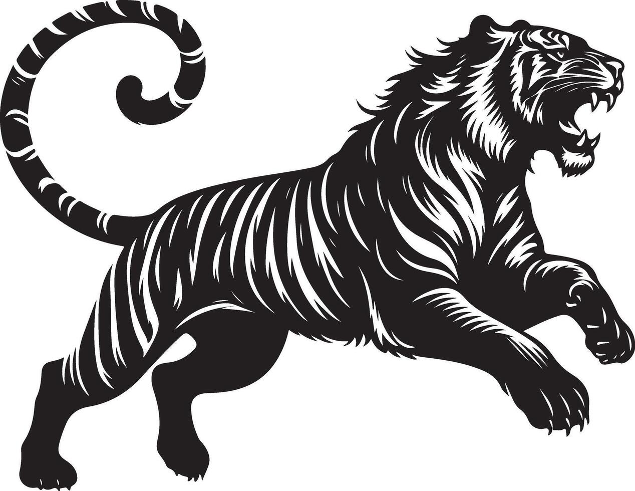 black silhouette of running tiger on white background of illustration vector