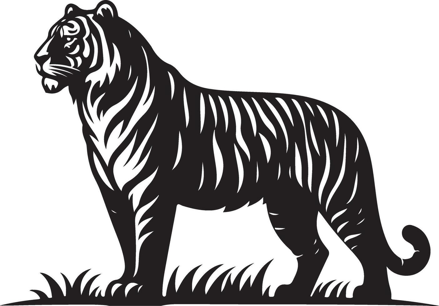 black silhouette of standing tiger on white background of illustration vector