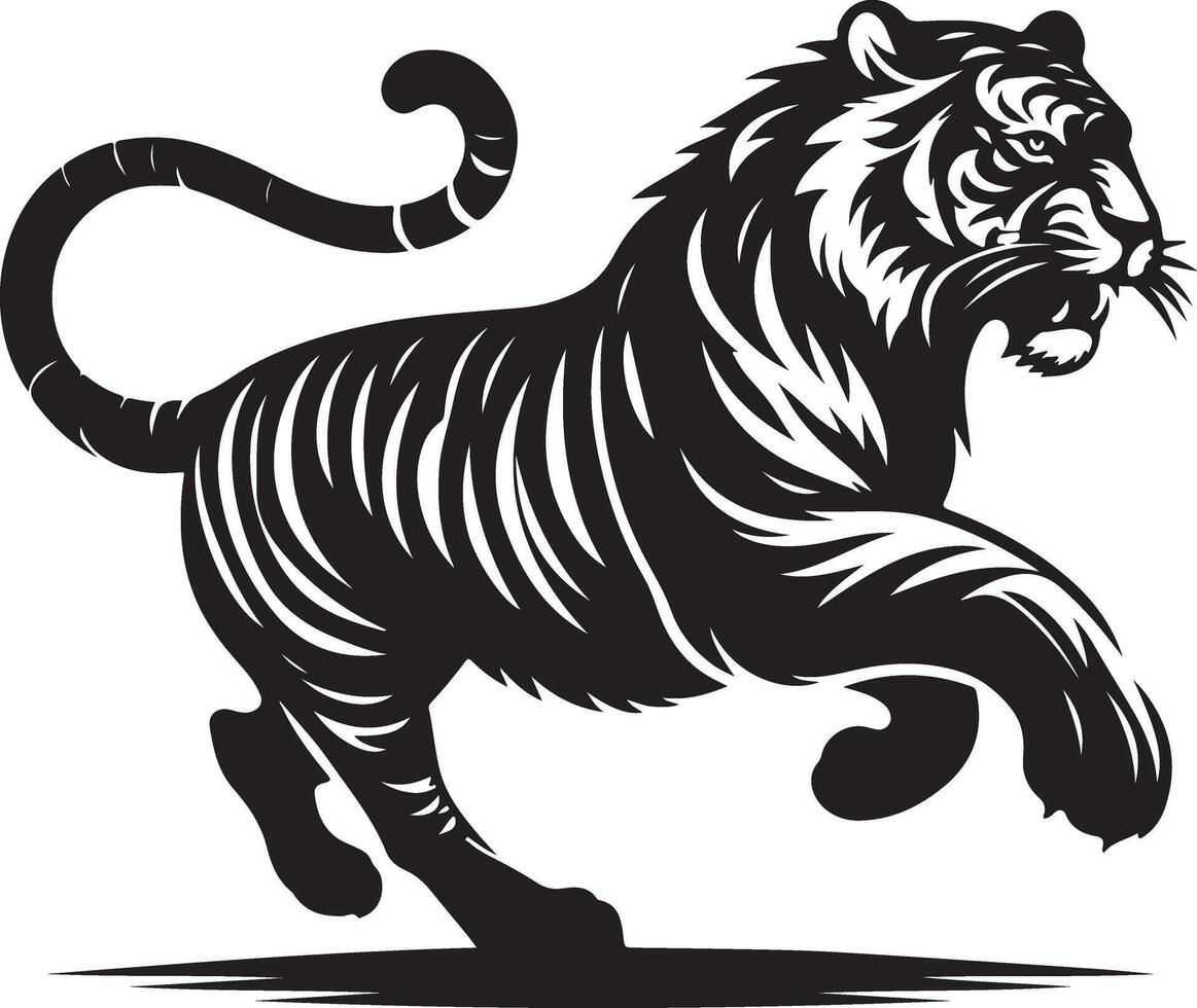 black silhouette of running tiger on white background of illustration vector