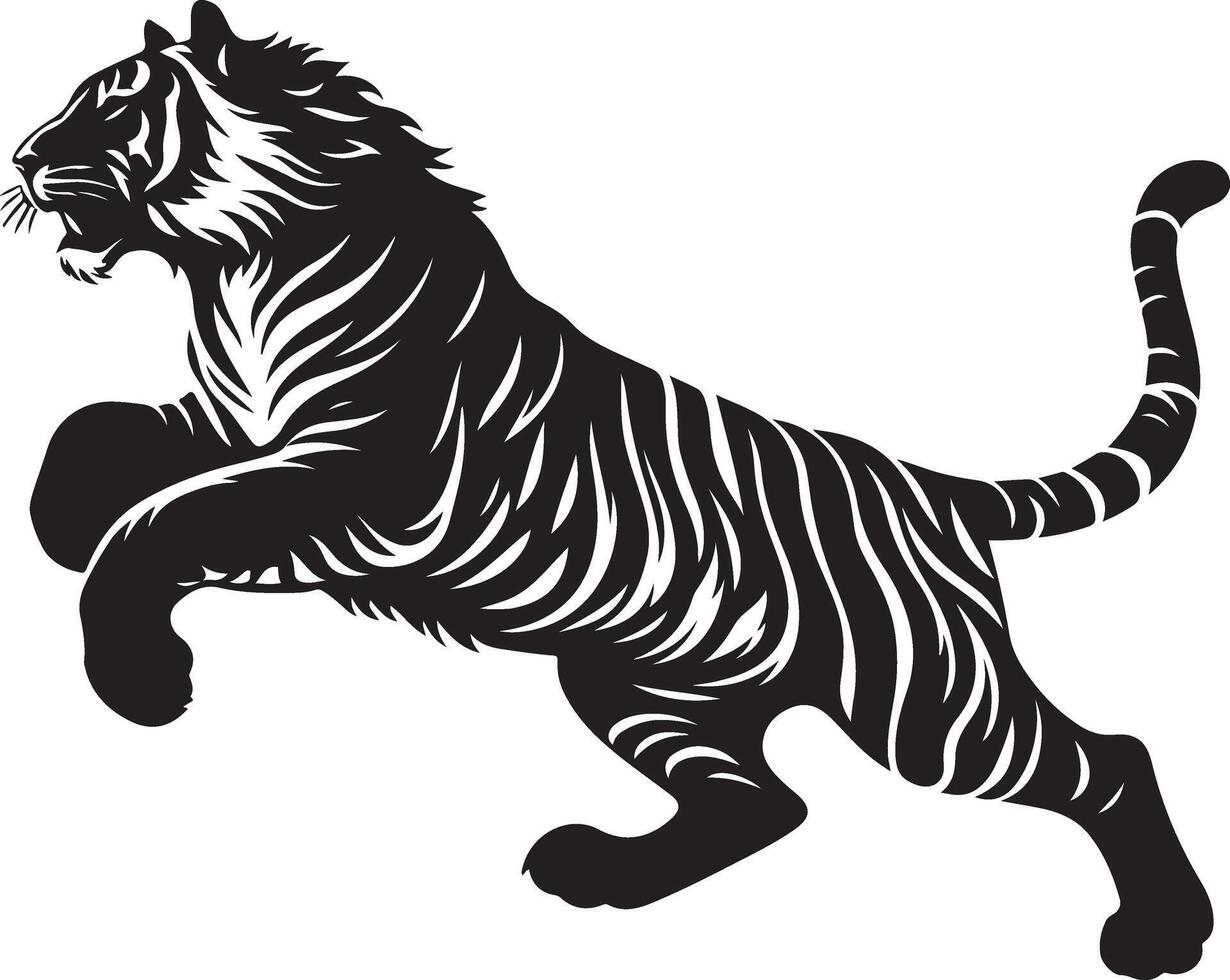 black silhouette of running tiger on white background of illustration vector