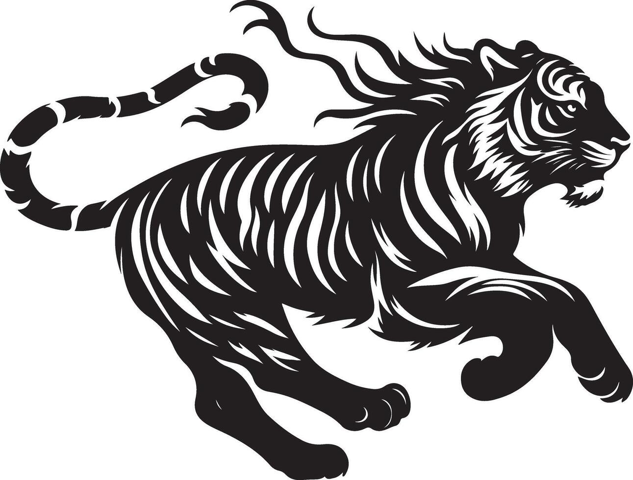 black silhouette of running tiger on white background of illustration vector