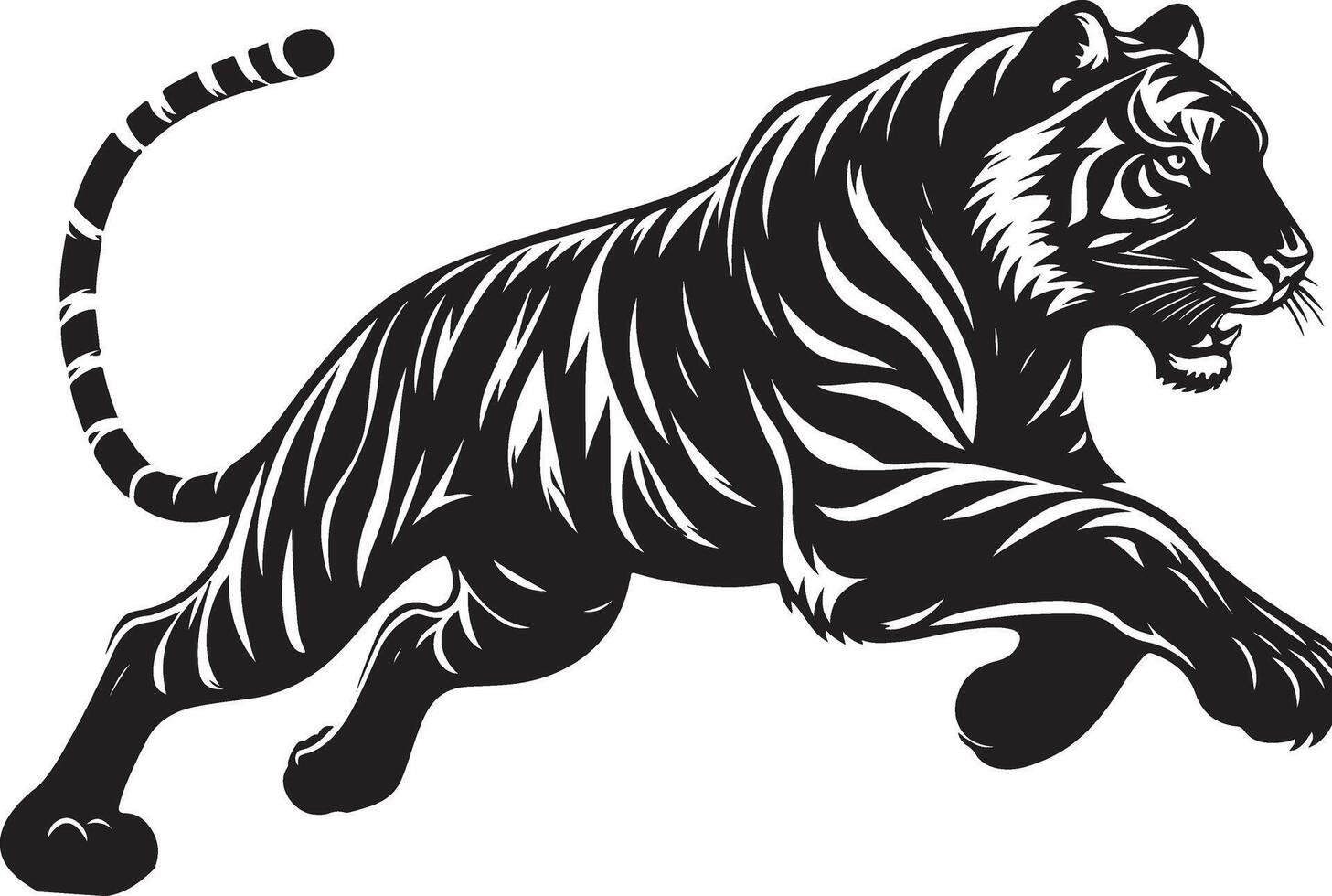 black silhouette of running tiger on white background of illustration vector