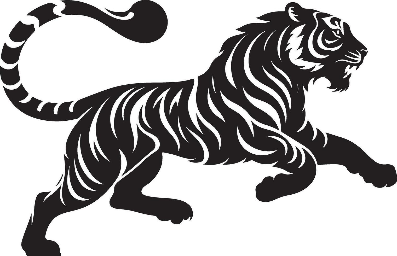 black silhouette of running tiger on white background of illustration vector