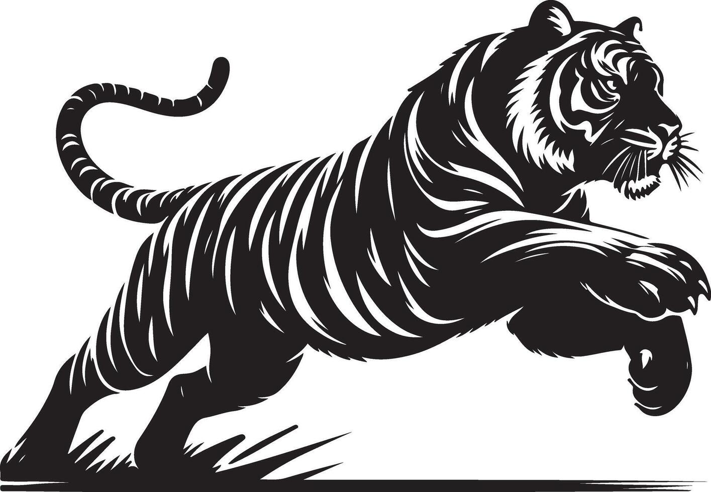 black silhouette of running tiger on white background of illustration vector