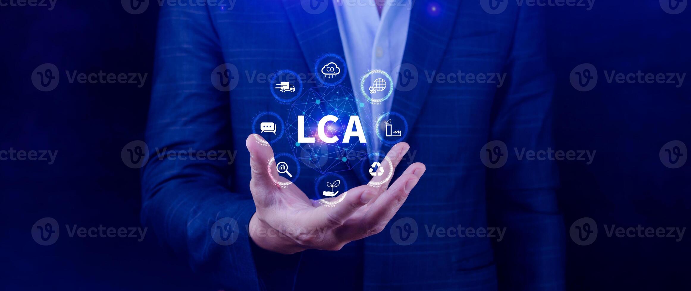 LCA, Life cycle assessment concept, ISO LCA standard aims to limit climate change, Methodology for assessing environmental impacts associated on value chain product. photo