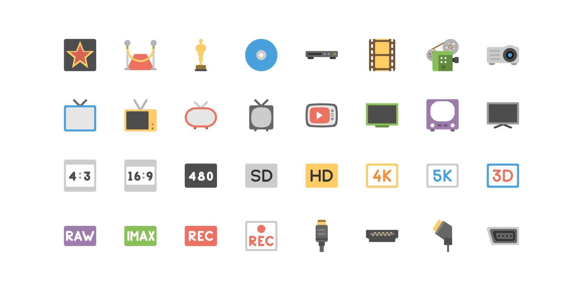 Cinema icon set. Movie sign collection. vector