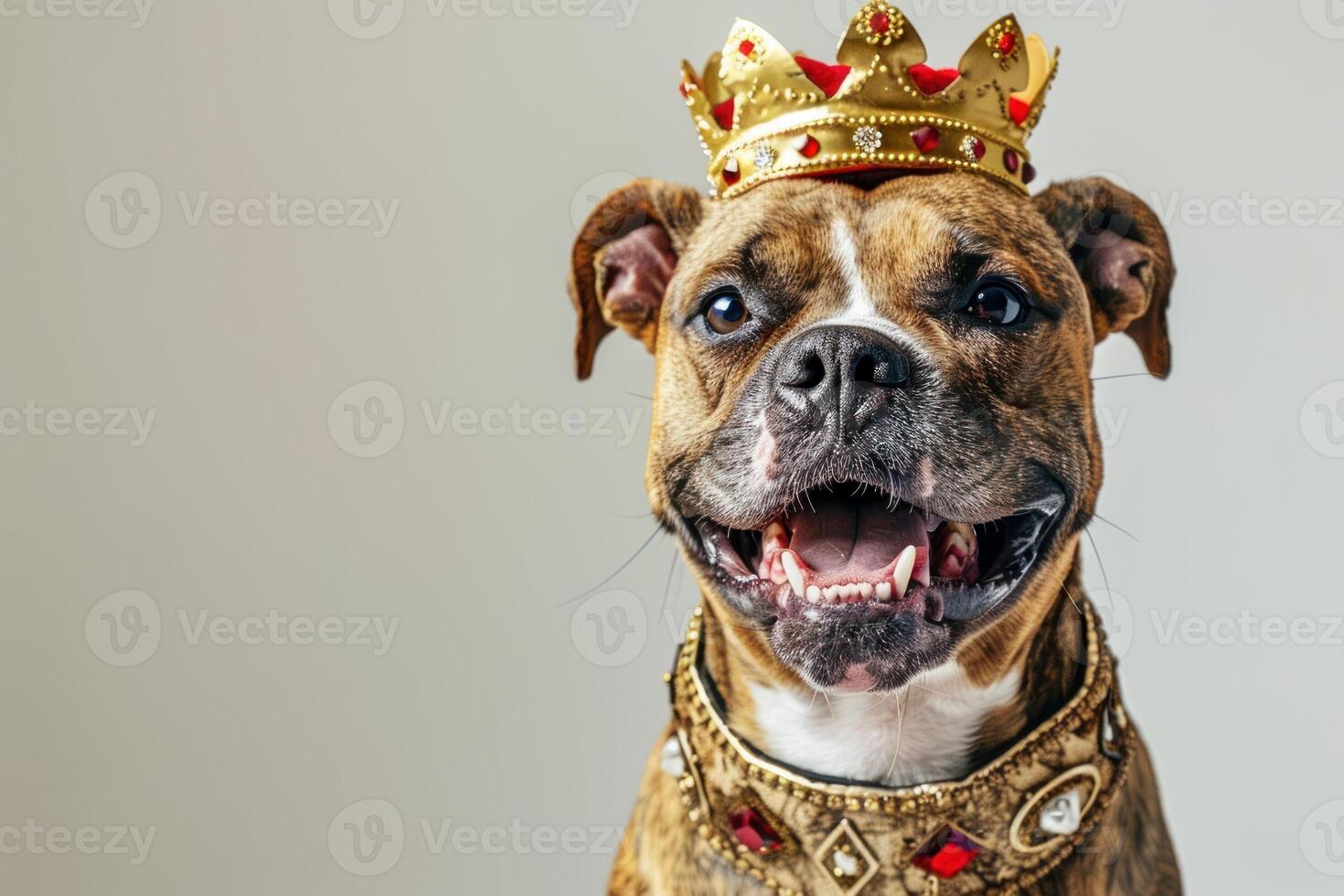 Happy Dog wearing King costumes, studio lighting, isolated on white background, stock photographic style photo